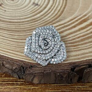 Stunning large pav rose charm, sterling silver compatible with Pandora